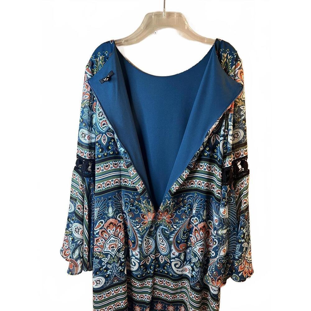 MSK Long Flared Bell Sleeve Shift Dress Crochet Details Size X-Large Boho Artsy - Picture 8 of 8